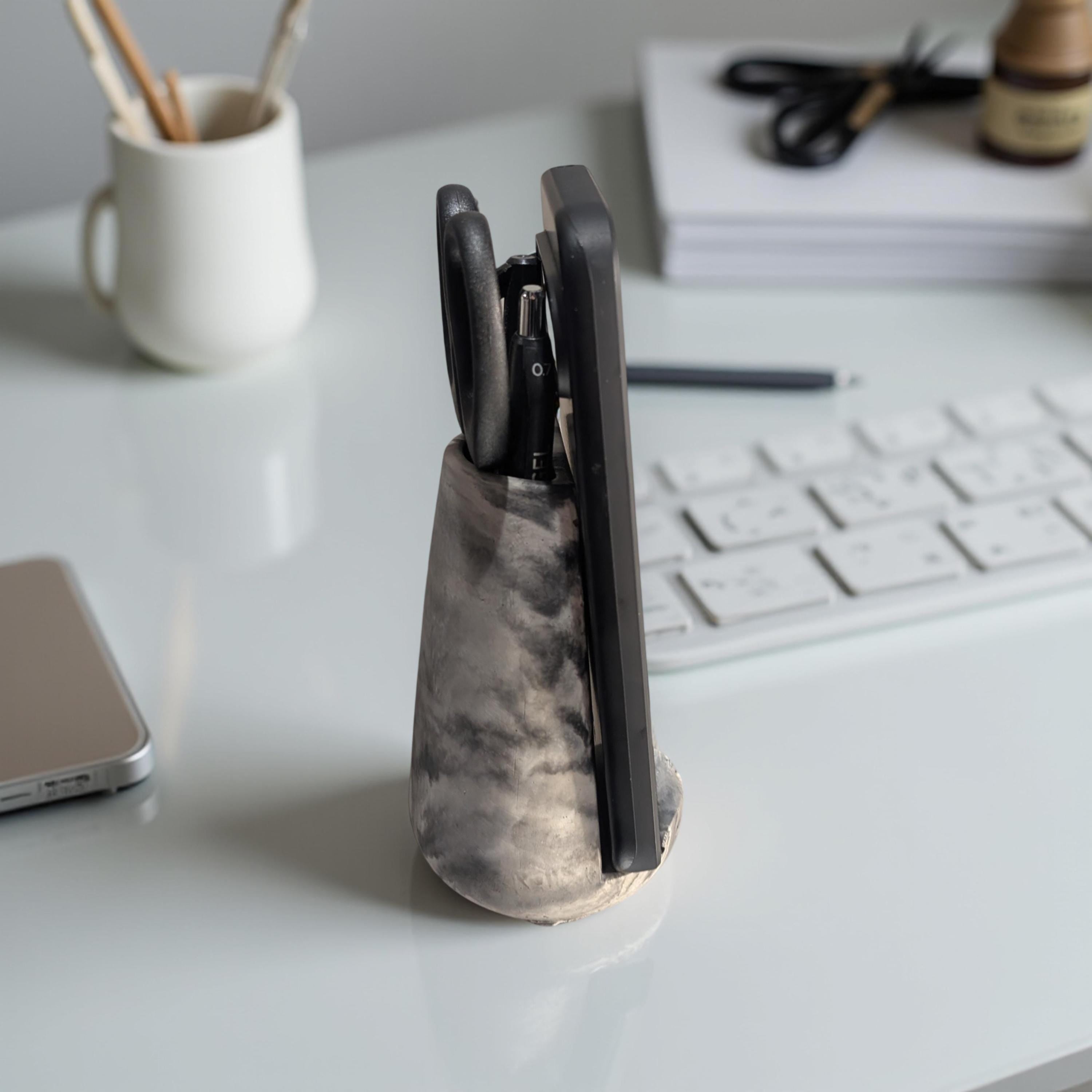 Modern Concrete Phone Stand &amp; Desk Organizer – Pen/Scissor Holder