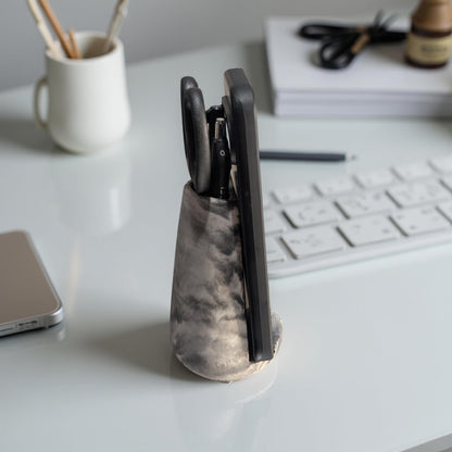 Modern Concrete Phone Stand &amp; Desk Organizer – Pen/Scissor Holder