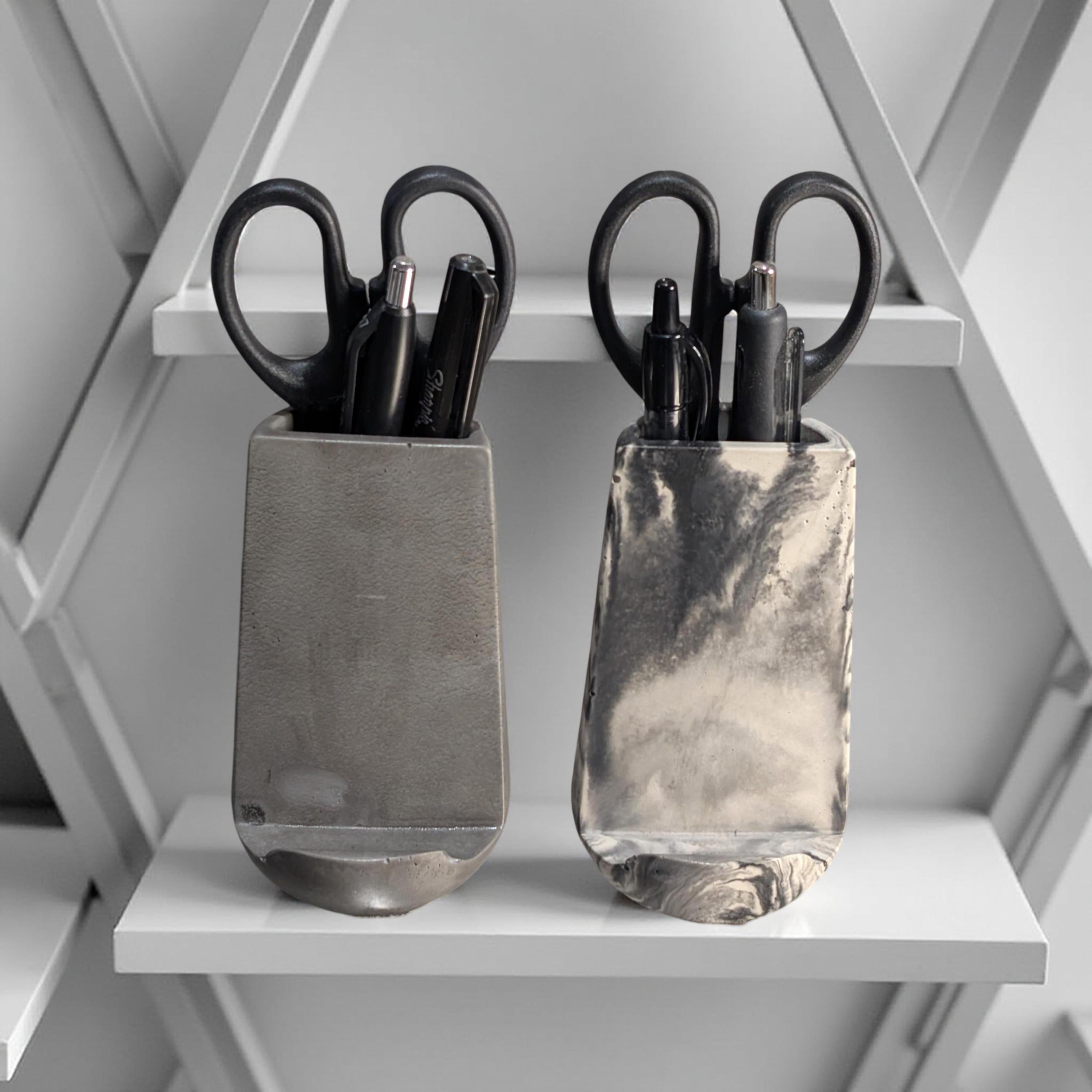 Modern Concrete Phone Stand &amp; Desk Organizer – Pen/Scissor Holder
