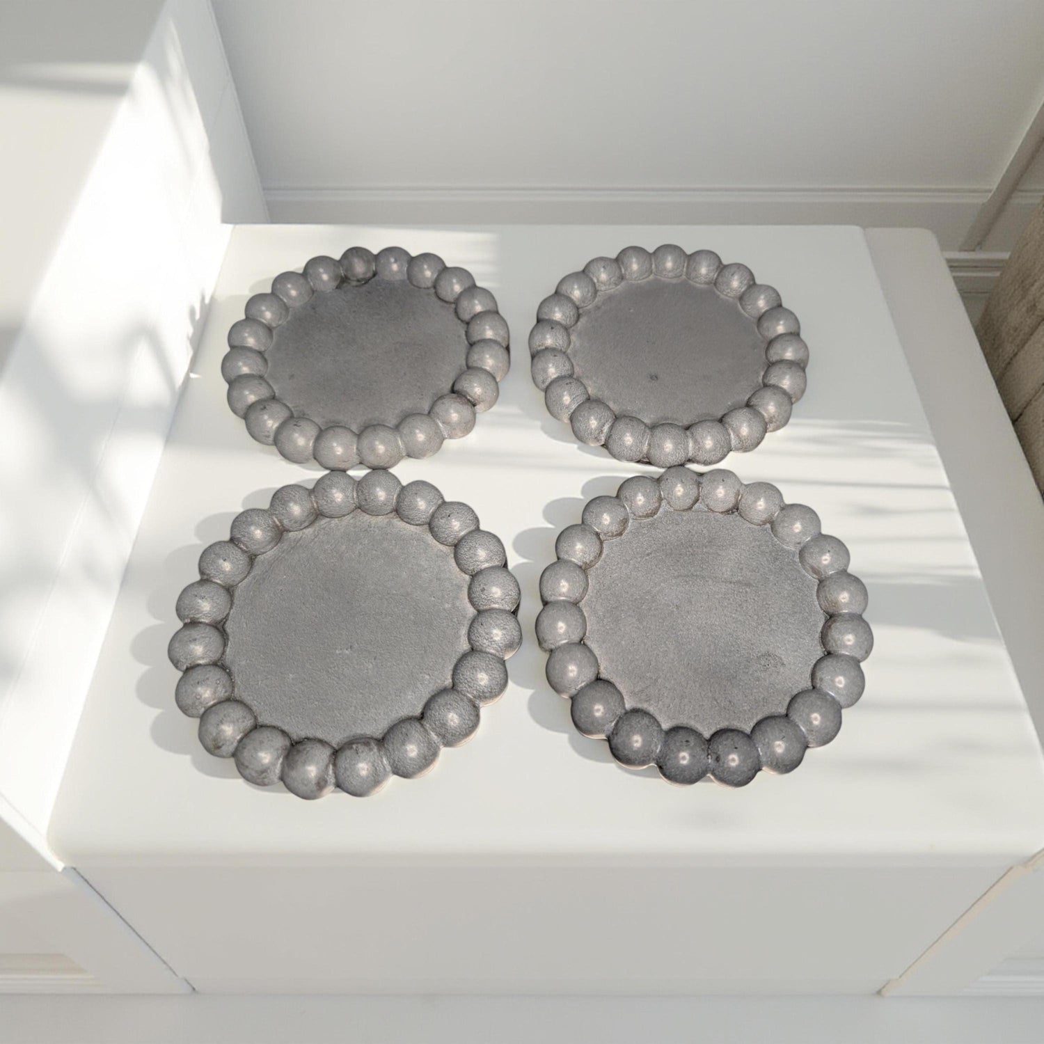 Handmade Gray Concrete Beaded Coasters – Set of 4 or 8, Sealed &amp; Waterproof