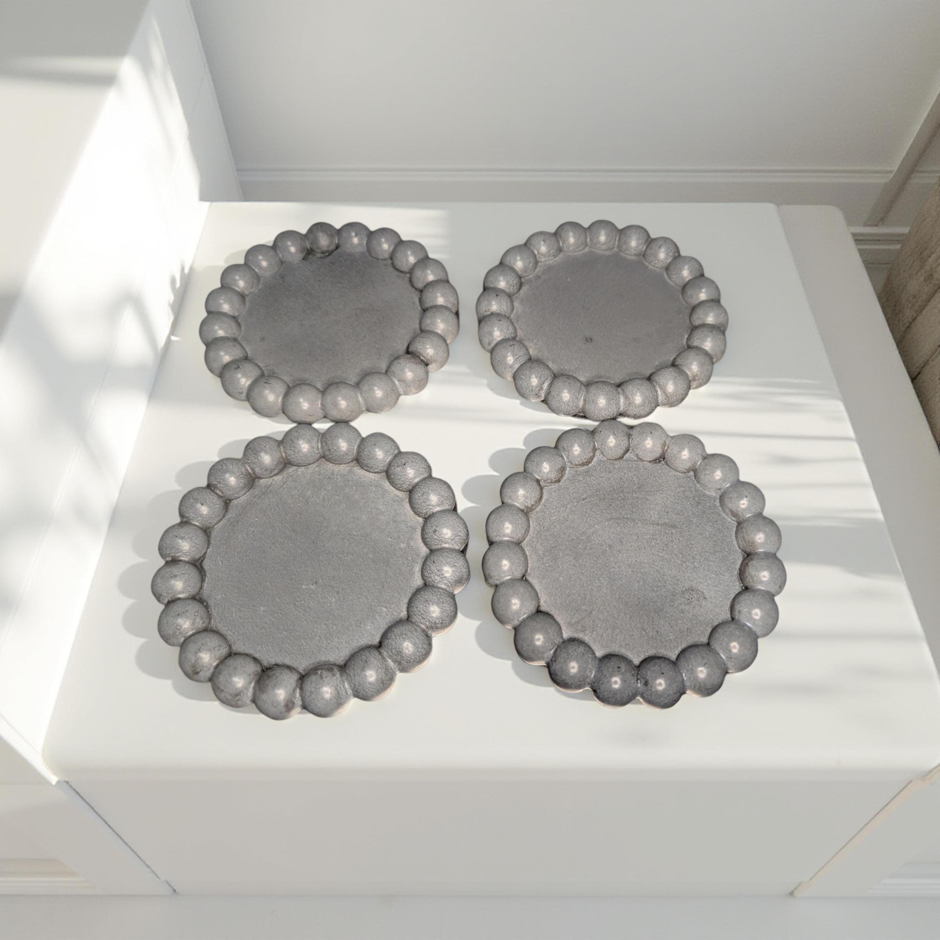 Handmade Gray Concrete Beaded Coasters – Set of 4 or 8, Sealed &amp; Waterproof