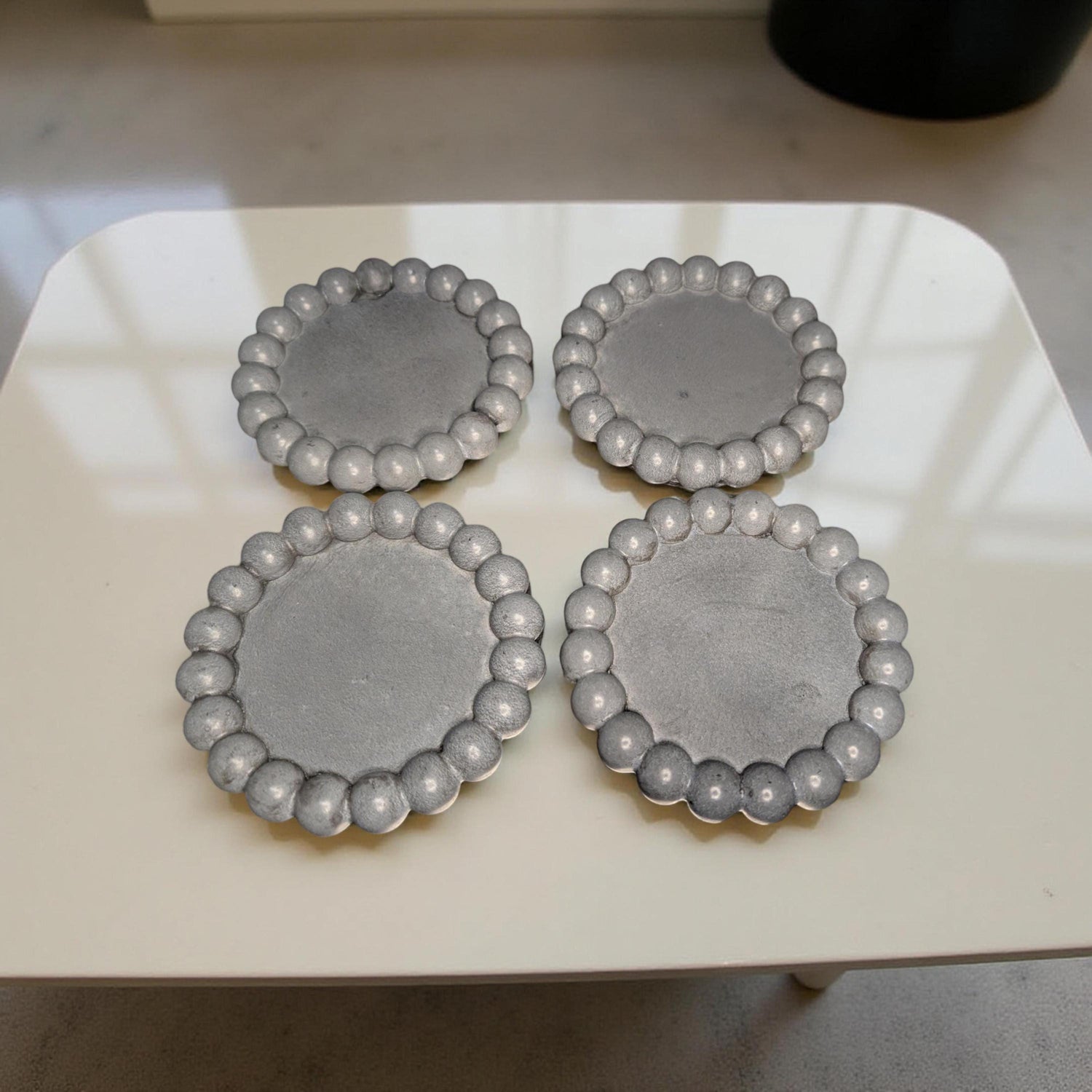 Handmade Gray Concrete Beaded Coasters – Set of 4 or 8, Sealed &amp; Waterproof