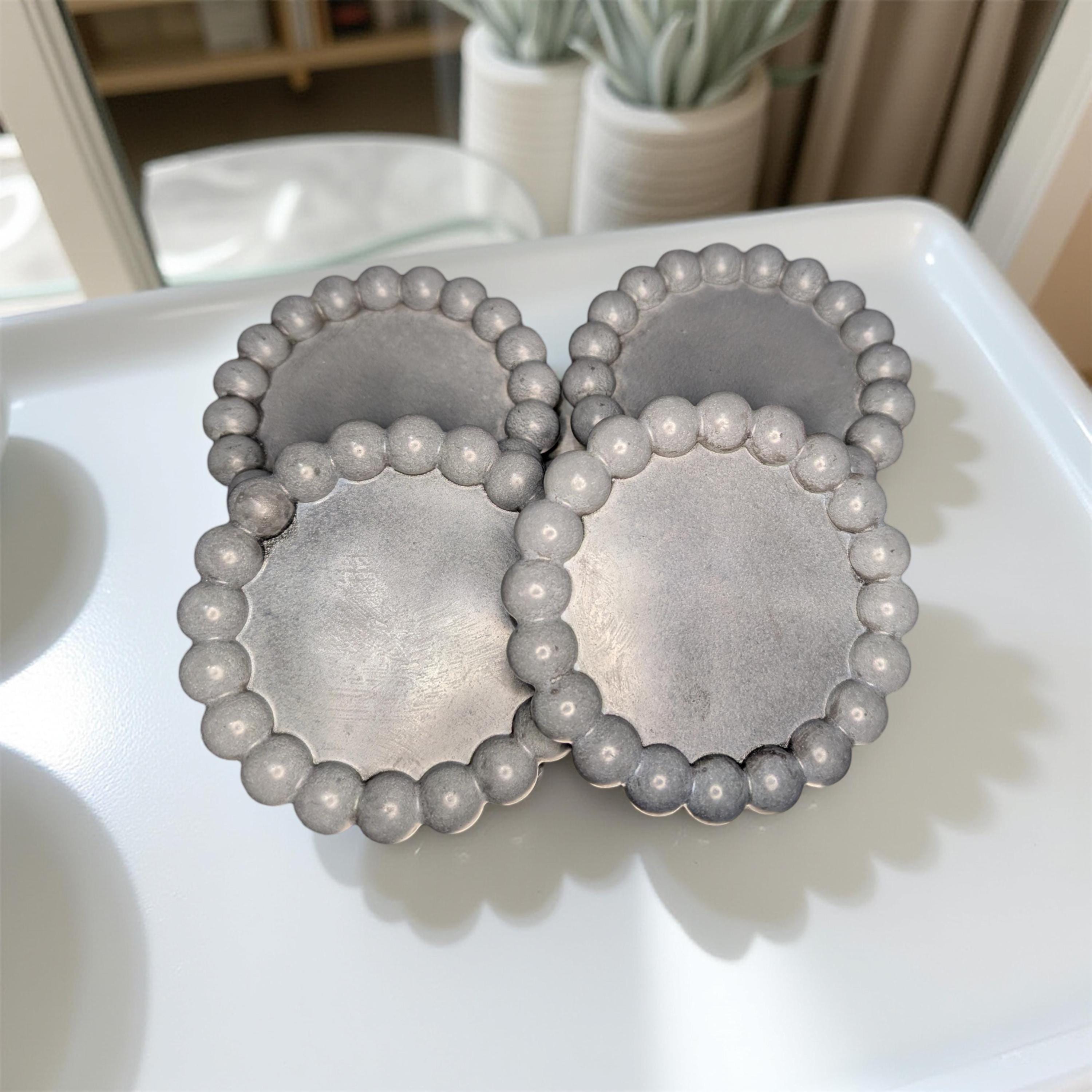 Handmade Gray Concrete Beaded Coasters – Set of 4 or 8, Sealed &amp; Waterproof