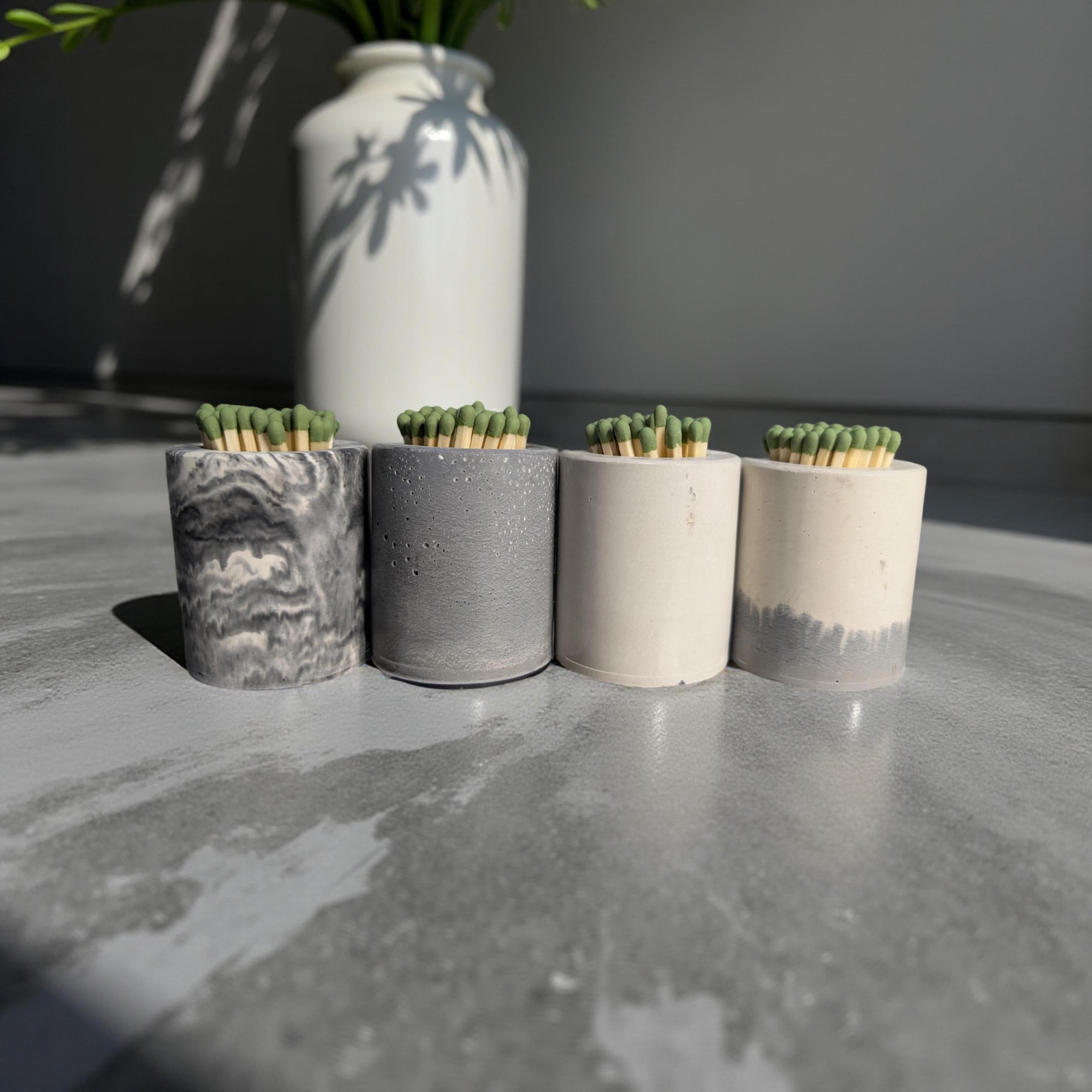 Handmade Concrete Match Holder with Striker: Modern Home Decor