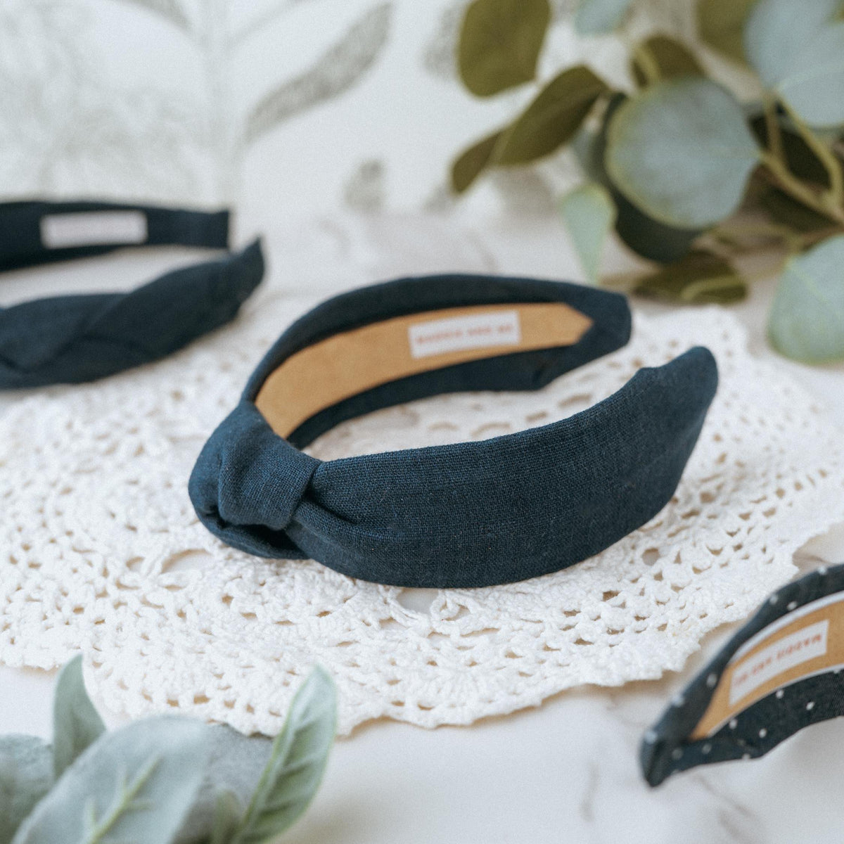 Navy Blue European Linen Knot Headband for Women and Girls