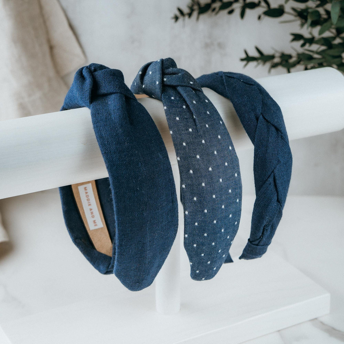Navy Blue European Linen Knot Headband for Women and Girls