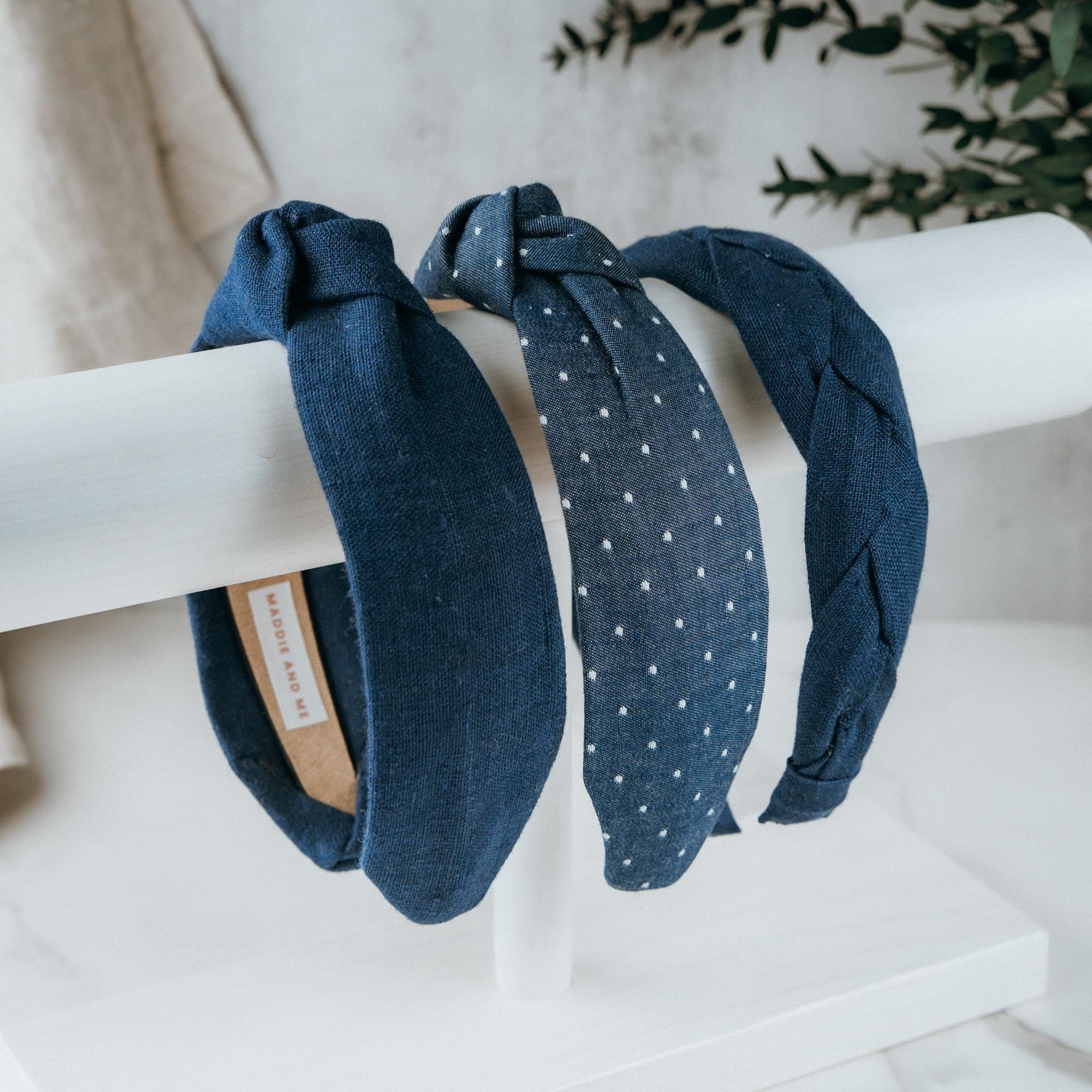 Navy Blue European Linen Knot Headband for Women and Girls