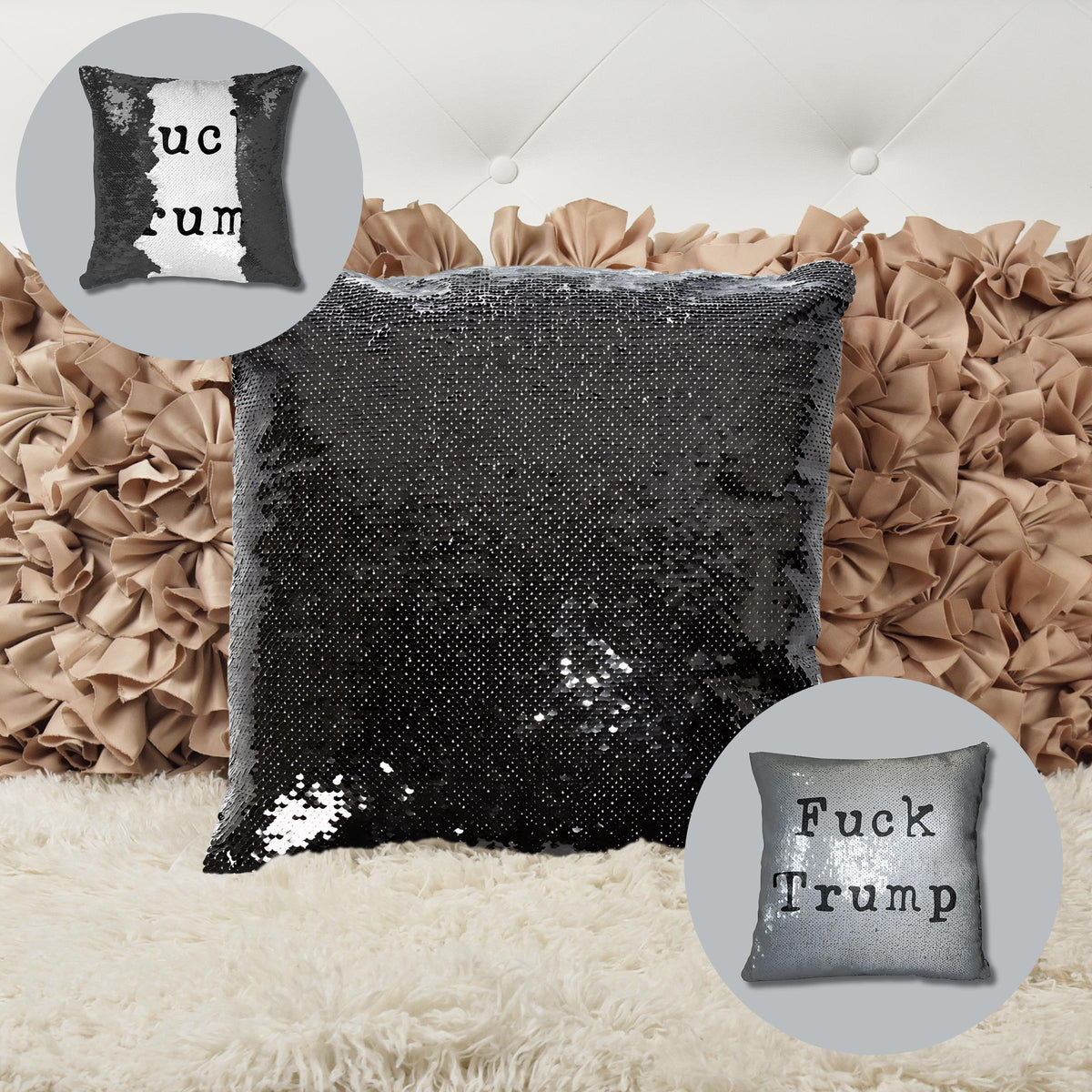 Funny Anti Trump Sequin Reversible Pillow Case, Subtle F*ck Trump Pillow Cover, Funny Mother&amp;