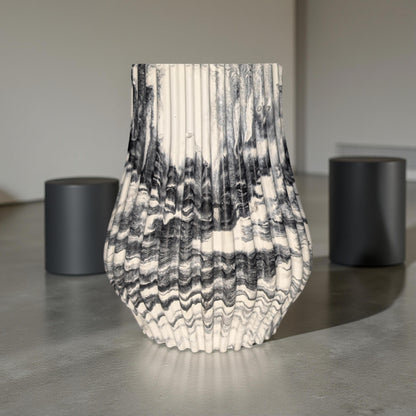 Handmade Ripple Concrete Vase: Modern Fluted Home Decor