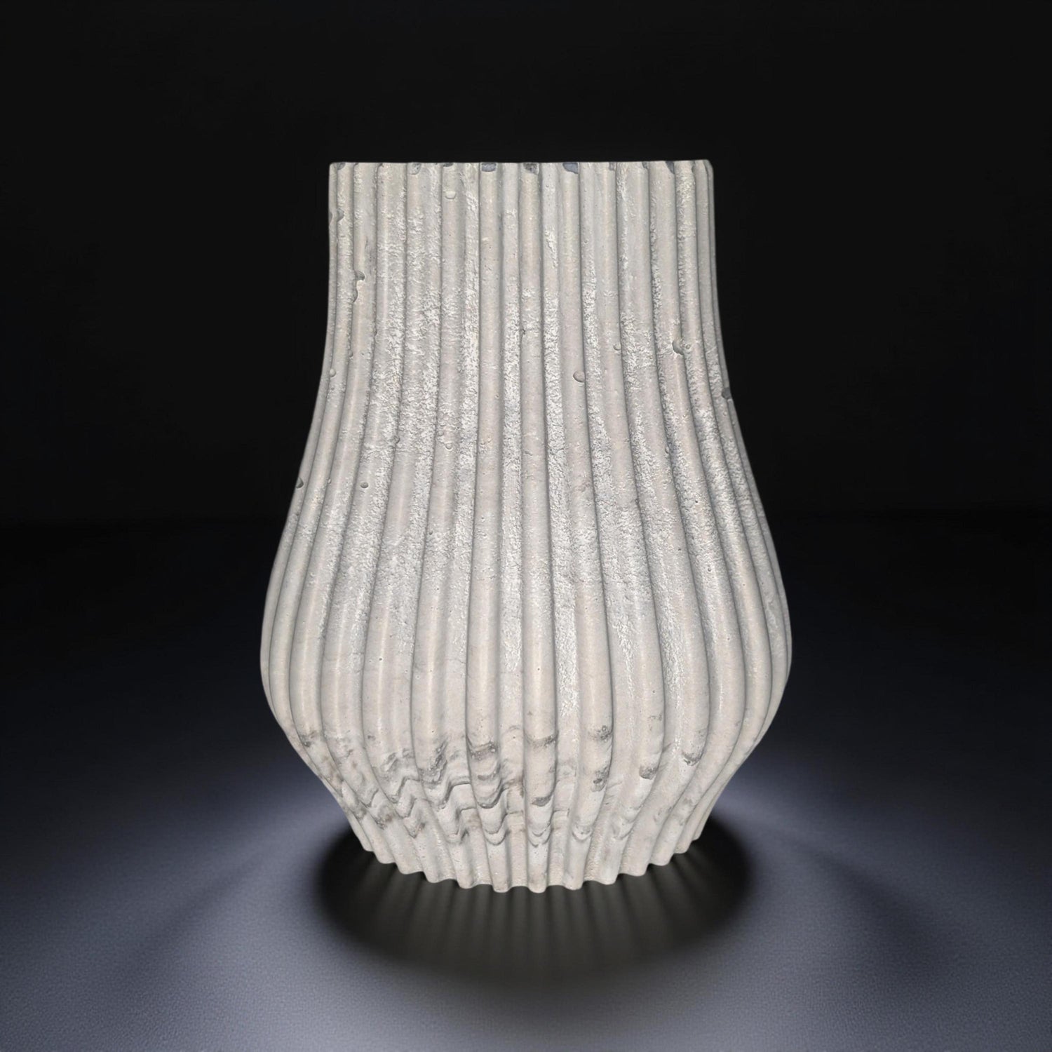 Handmade Ripple Concrete Vase: Modern Fluted Home Decor