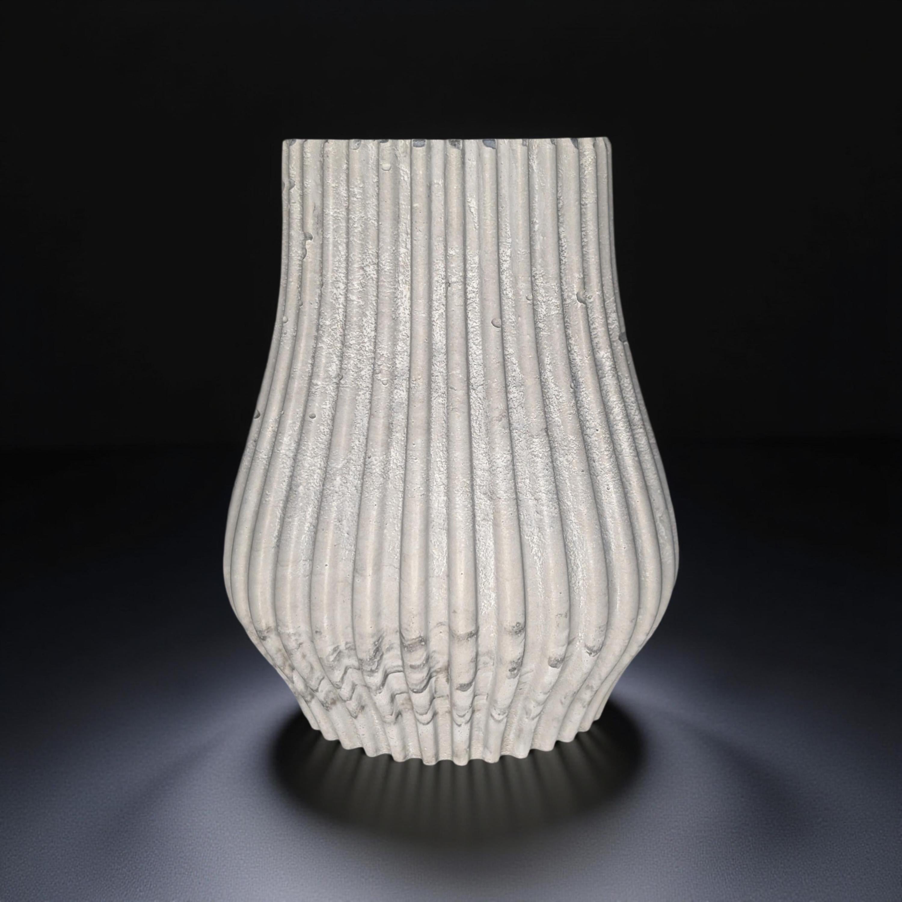 Handmade Ripple Concrete Vase: Modern Fluted Home Decor