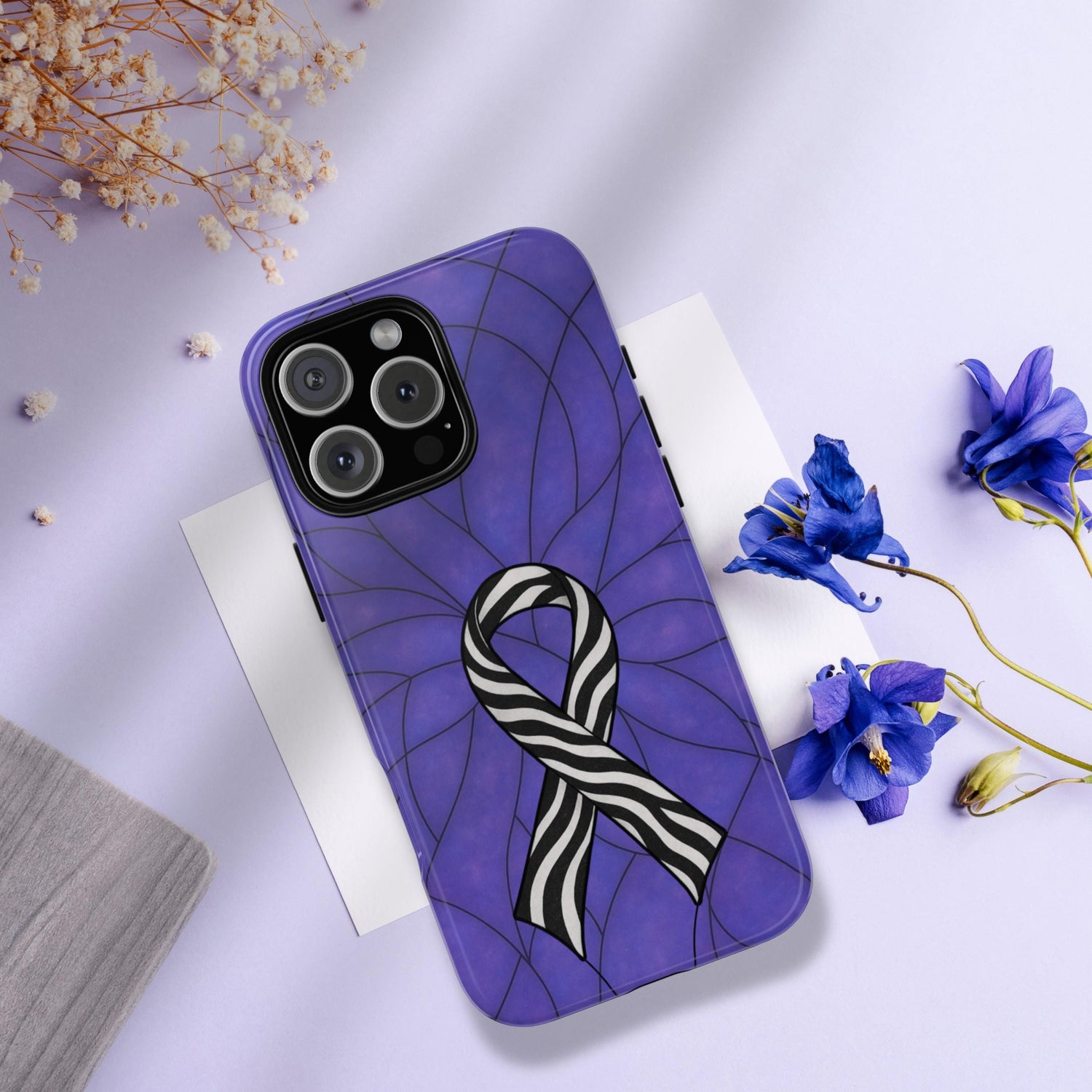 Stained Glass Effect Zebra Ribbon iPhone Tough Case | Rare Disease Warrior Gift | EDS Awareness iPhone Case 8 11 12 13 14 15 16 Pro Max