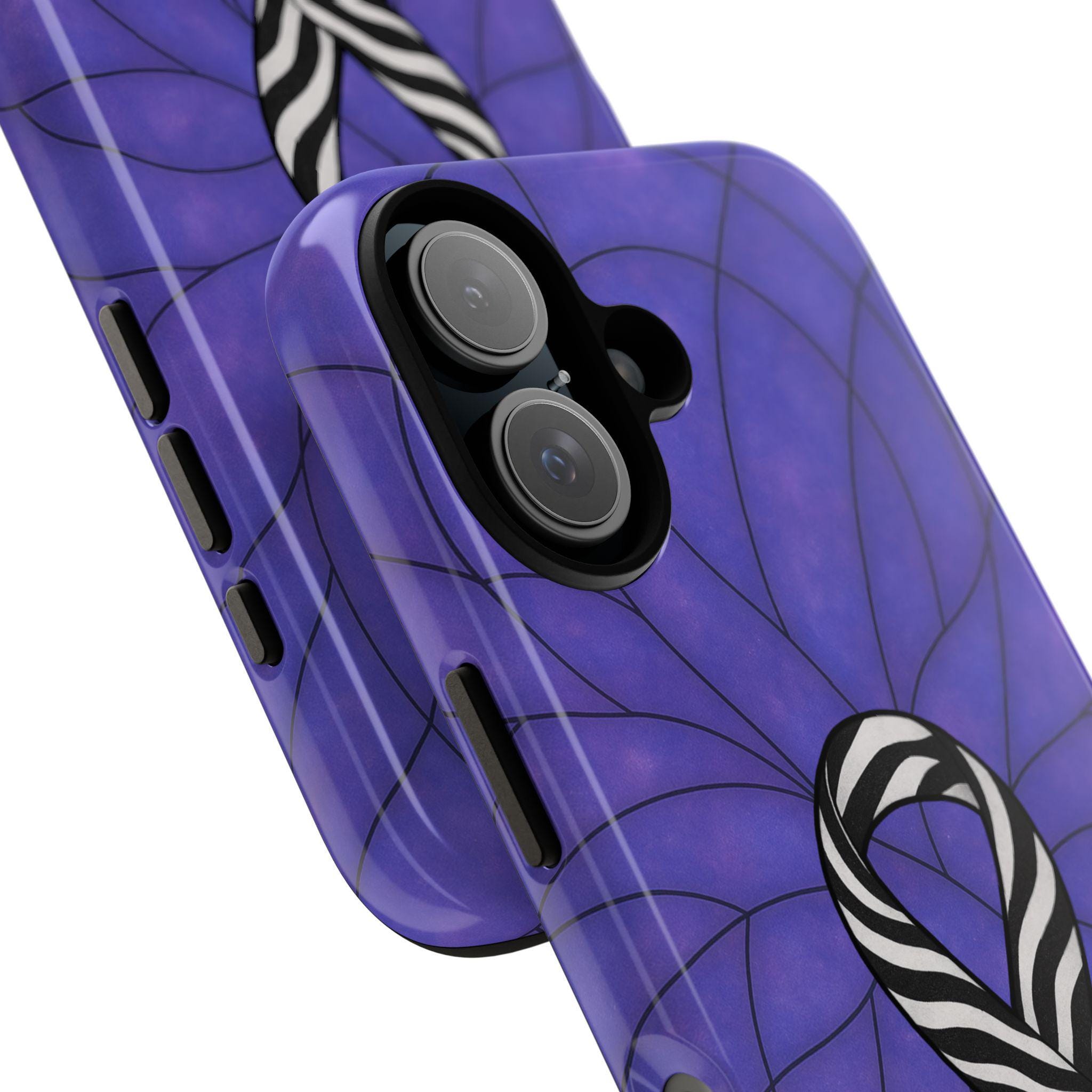Stained Glass Effect Zebra Ribbon iPhone Tough Case | Rare Disease Warrior Gift | EDS Awareness iPhone Case 8 11 12 13 14 15 16 Pro Max