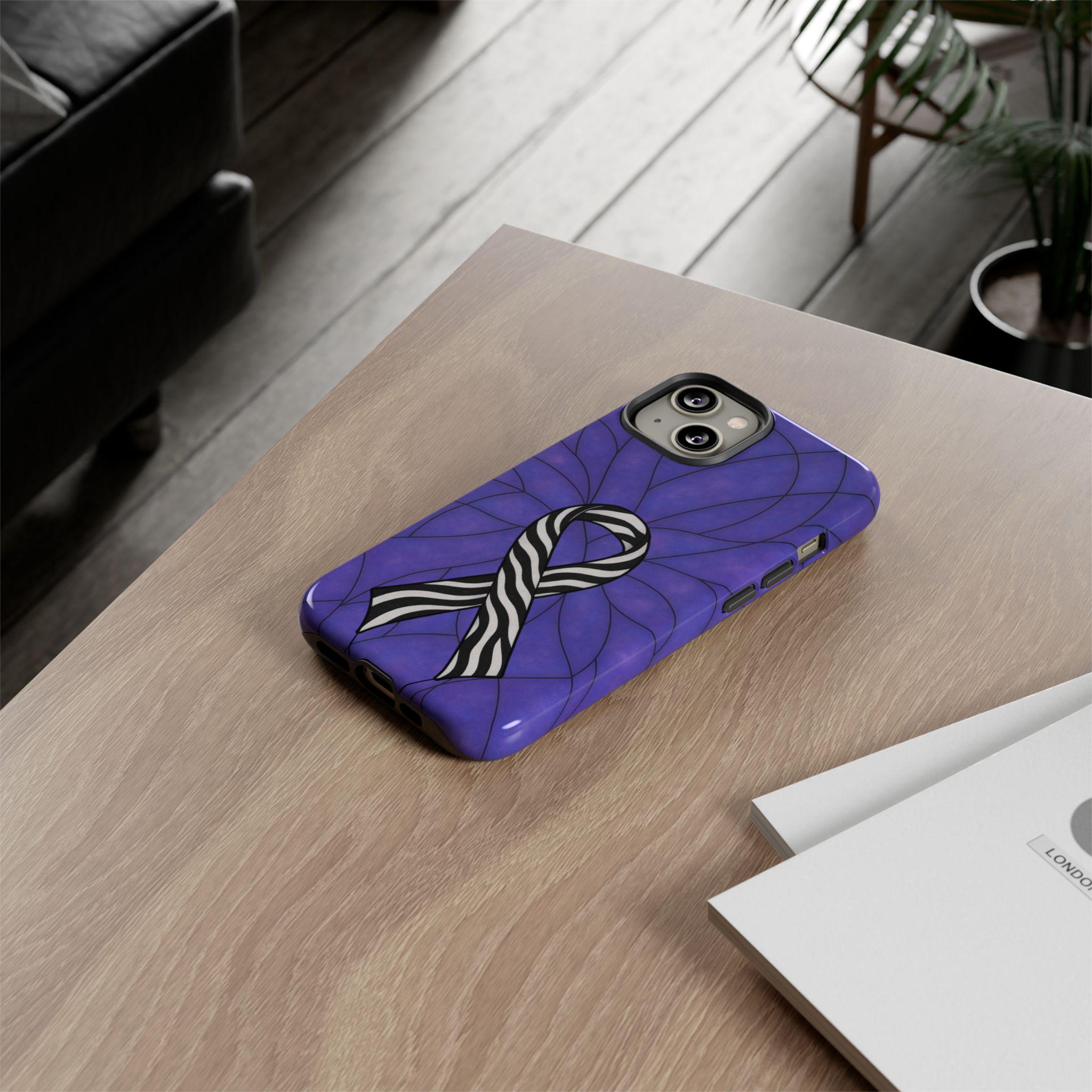Stained Glass Effect Zebra Ribbon iPhone Tough Case | Rare Disease Warrior Gift | EDS Awareness iPhone Case 8 11 12 13 14 15 16 Pro Max