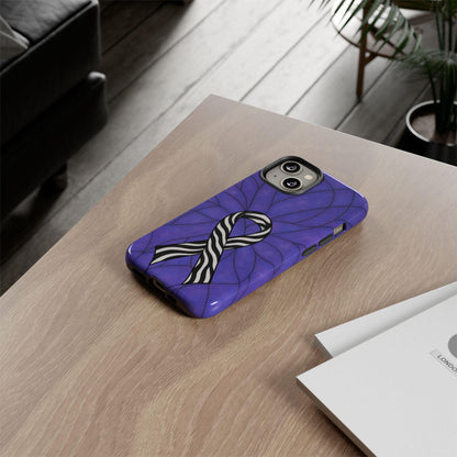 Stained Glass Effect Zebra Ribbon iPhone Tough Case | Rare Disease Warrior Gift | EDS Awareness iPhone Case 8 11 12 13 14 15 16 Pro Max