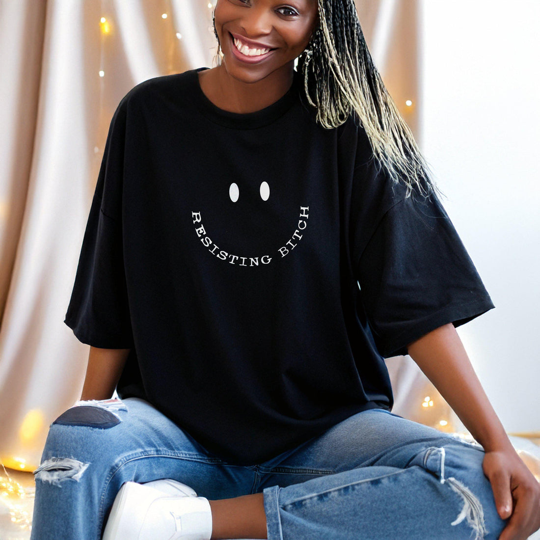 Resisting Bitch Emoji Smiley Face T-Shirt, Funny Graphic Tee, Casual Statement Shirt, Trendy and Comfortable Top