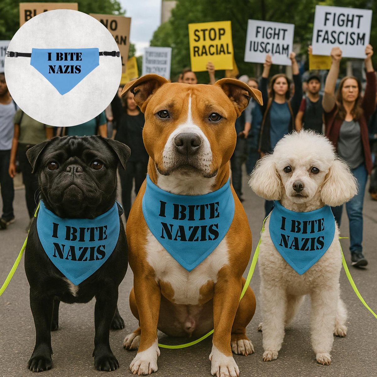 Pet Bandana, I Bite N*zis, Anti Trump, Anti Musk, Dog Scarf, Cat Bandanna, Political Statement, Pet Accessories, 4 Sizes, Pet Protest