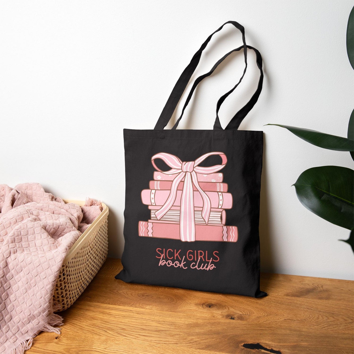 Sick Girls Book Club Tote Bag | Coquette Aesthetic Bookish Bag for Spoonie Book Lover | Chronic Illness Books &amp; Bow Gift Idea for Reader