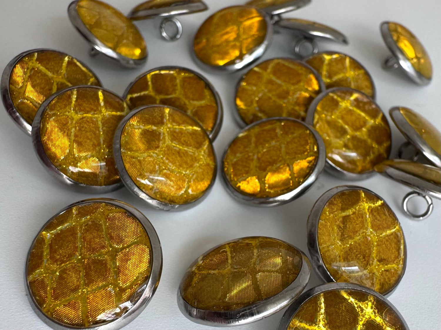 Small Round Buttons - Gold Snakeskin - Year of the Snake - 12mm Stainless Steel