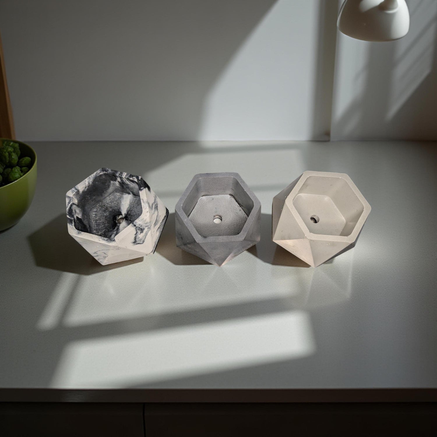 Concrete Hexagon Planter Pot with Drainage Hole - Modern Geometric Succulent Planter