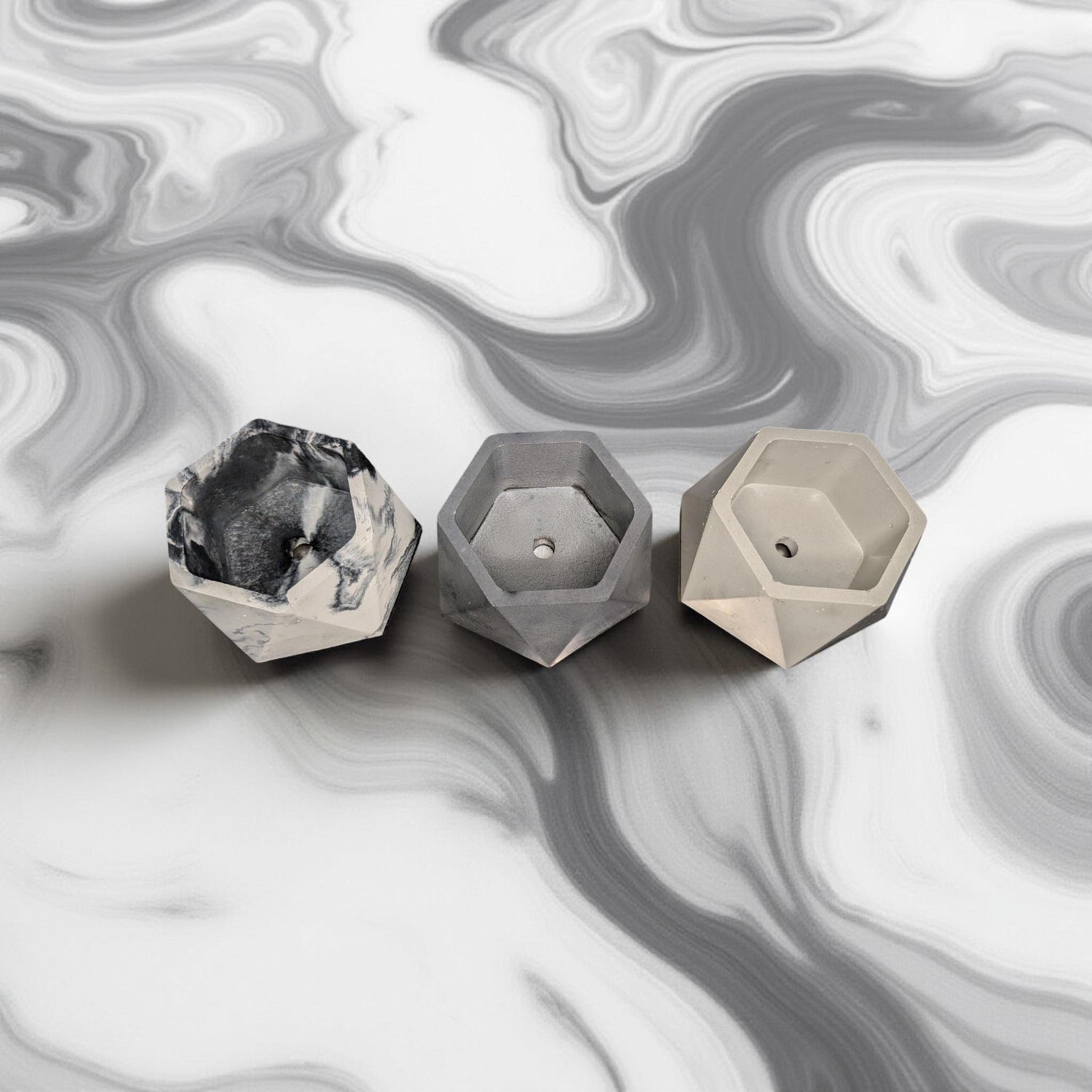 Concrete Hexagon Planter Pot with Drainage Hole - Modern Geometric Succulent Planter