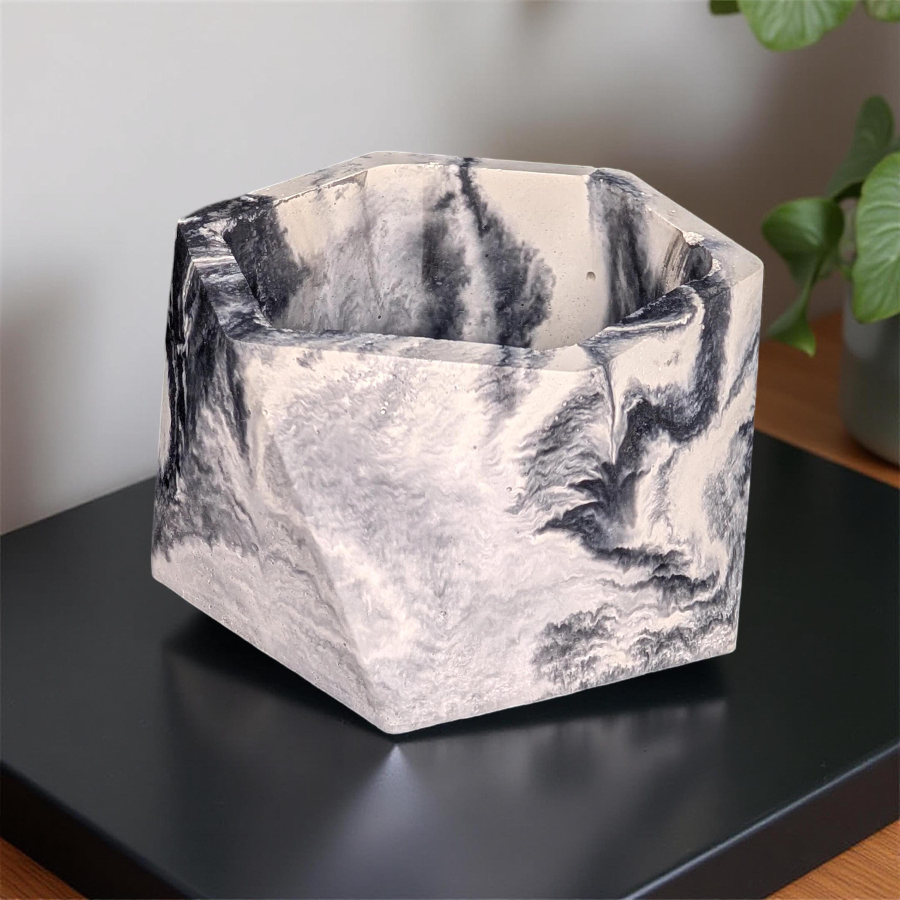 Concrete Hexagon Planter Pot with Drainage Hole - Modern Geometric Succulent Planter
