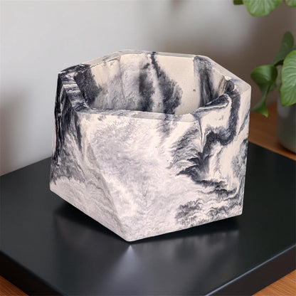 Concrete Hexagon Planter Pot with Drainage Hole - Modern Geometric Succulent Planter