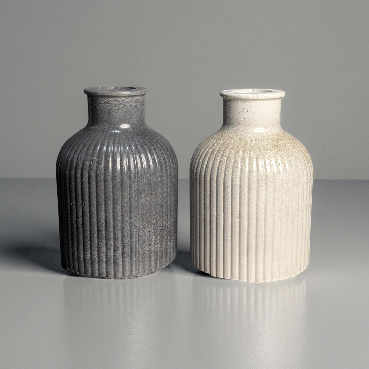 Handmade Mini Ribbed Concrete Vase: Modern Minimalist Decor