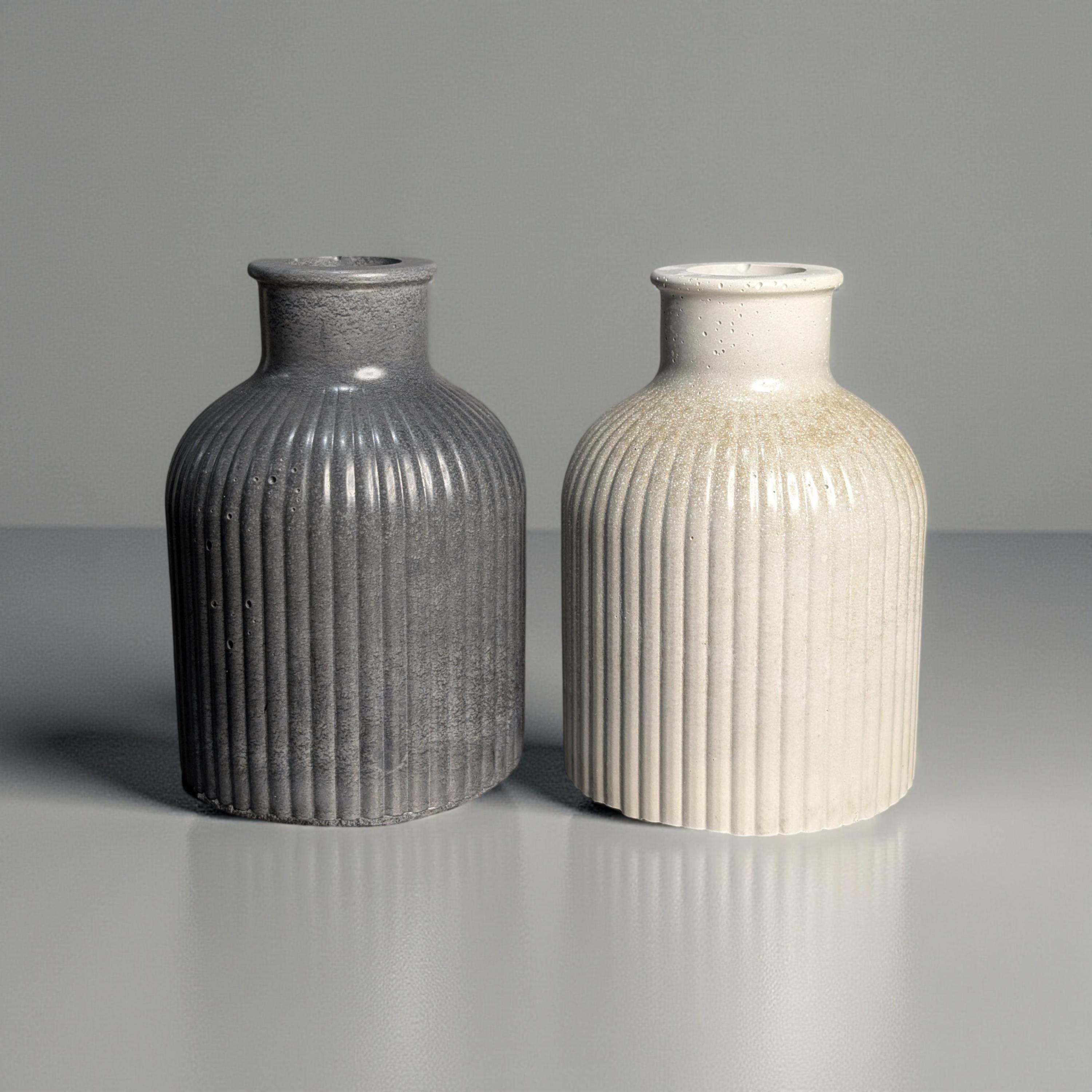 Handmade Mini Ribbed Concrete Vase: Modern Minimalist Decor