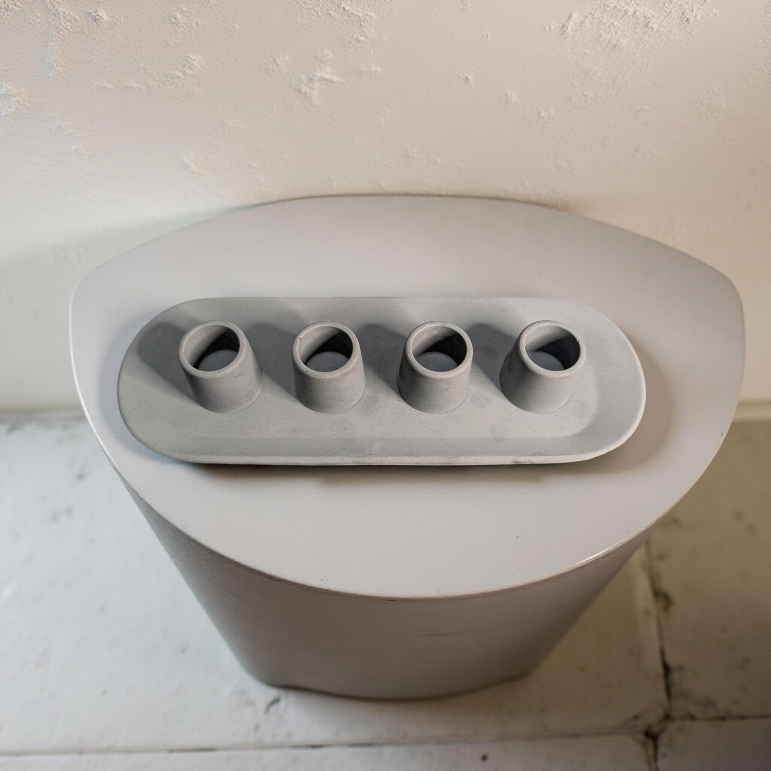Long Concrete Taper Candle Holder | 4 Candle Minimalist Centerpiece | Modern Industrial Cement Candlestick Tray