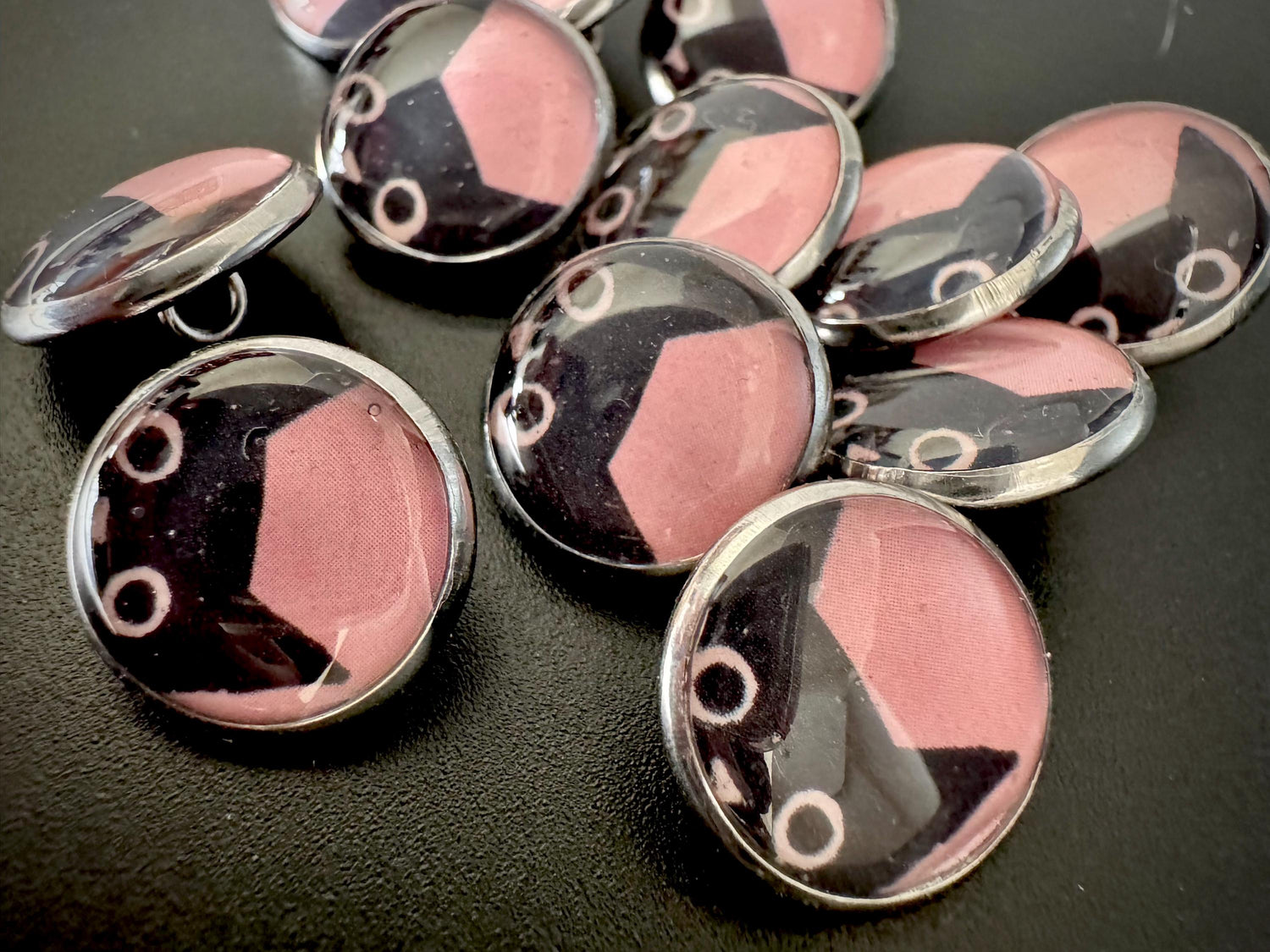 Buttons - Pink Kitties Design - Black Cat - 12mm Stainless Steel