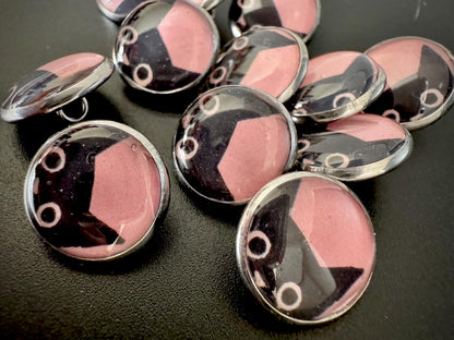 Buttons - Pink Kitties Design - Black Cat - 12mm Stainless Steel