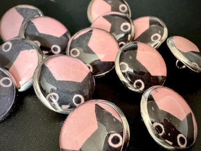 Buttons - Pink Kitties Design - Black Cat - 12mm Stainless Steel