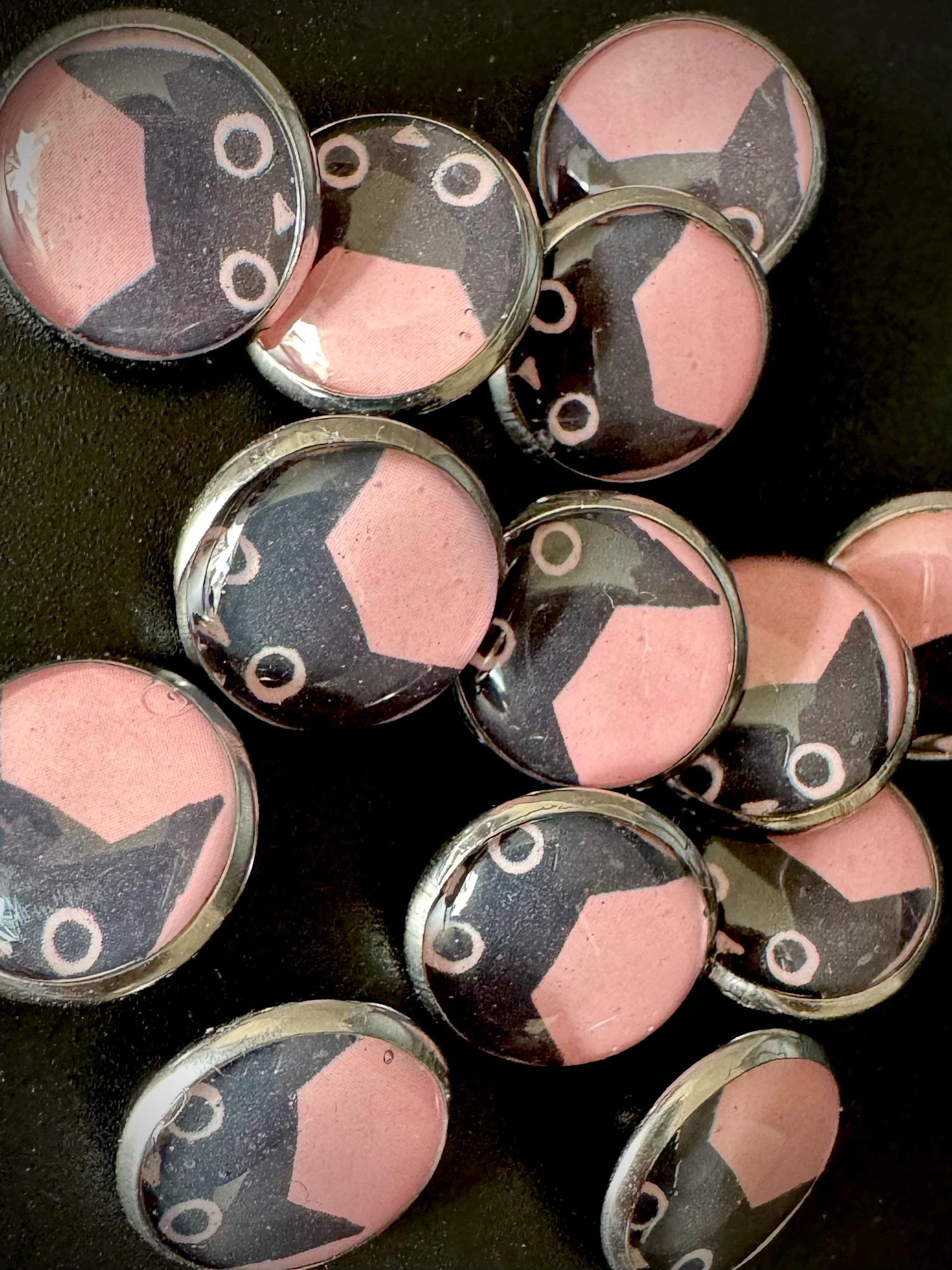 Buttons - Pink Kitties Design - Black Cat - 12mm Stainless Steel