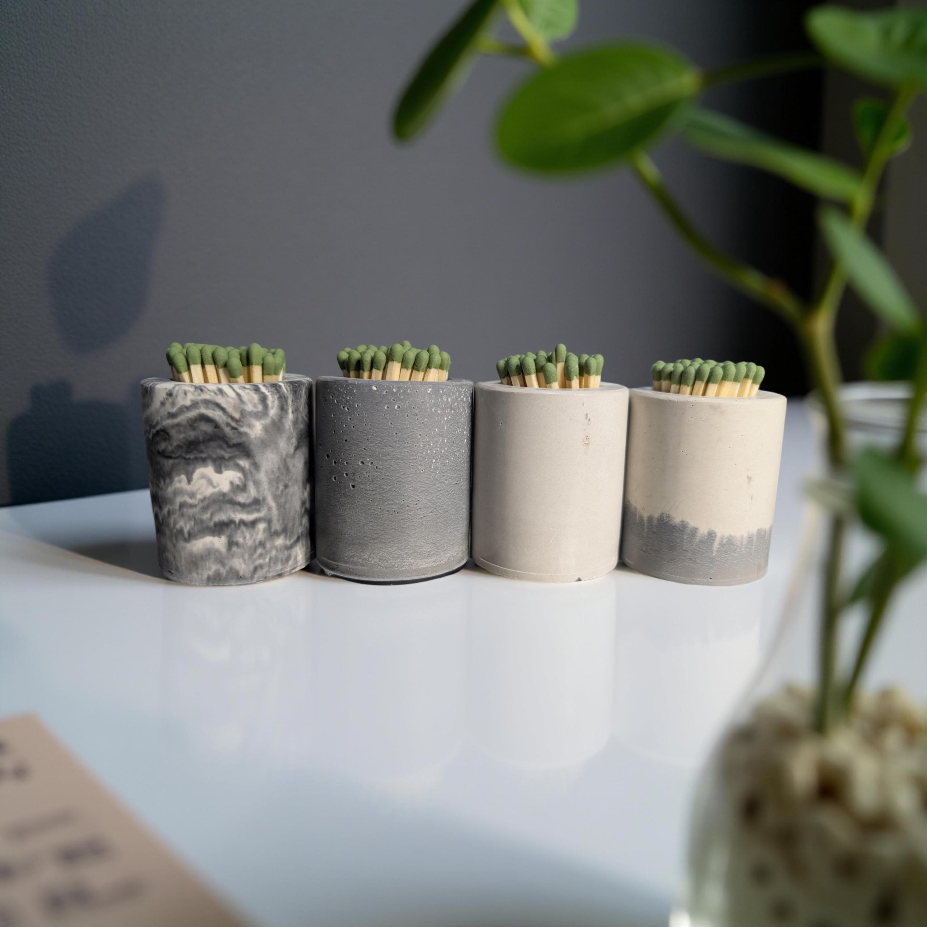Handmade Concrete Match Holder with Striker: Modern Home Decor