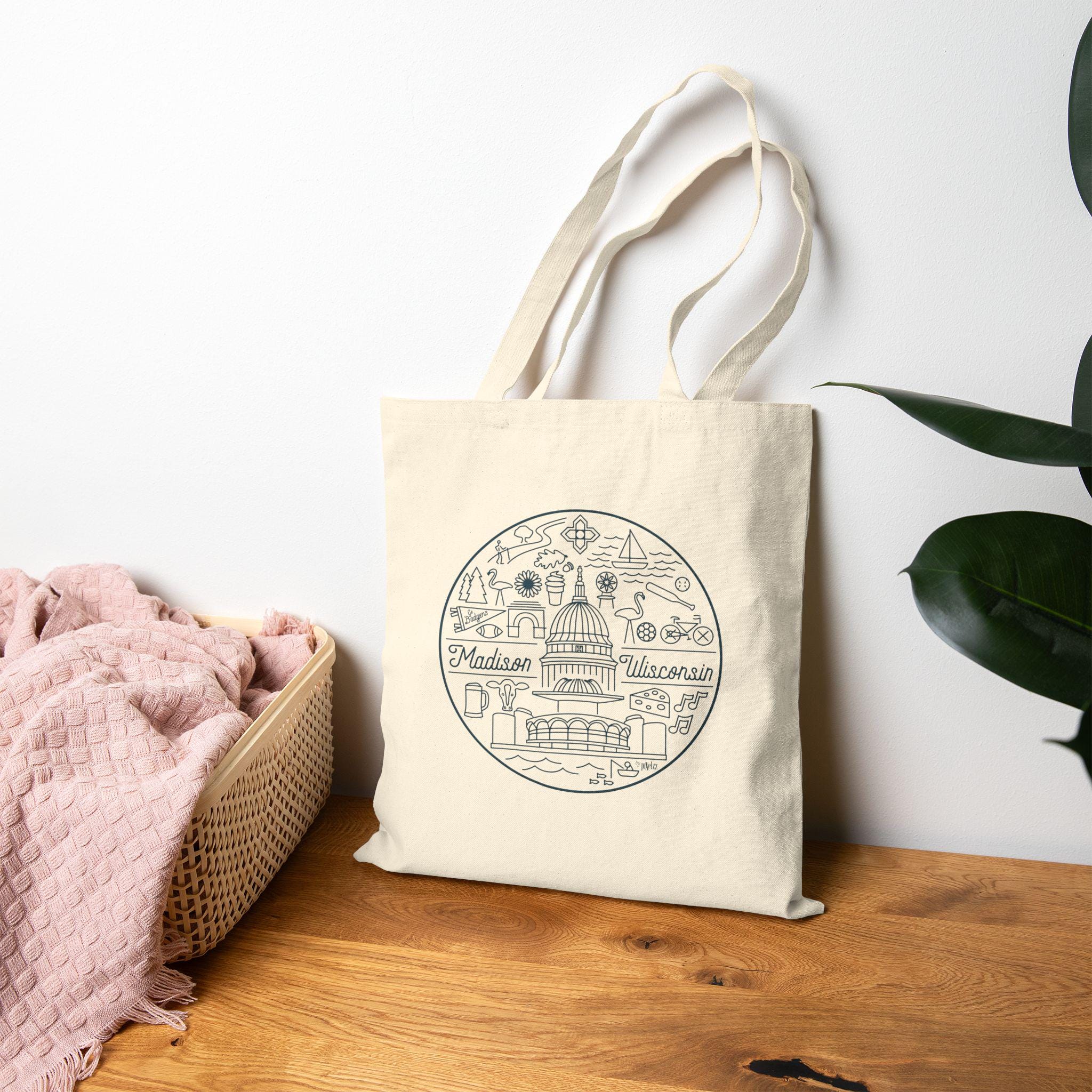 Madison Wisconsin Cotton Canvas Tote Bag, Eco-Friendly Shopping Bag, Travel Tote, City Souvenir, Gift Idea
