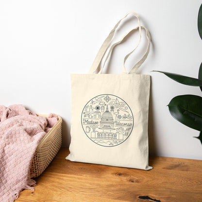 Madison Wisconsin Cotton Canvas Tote Bag, Eco-Friendly Shopping Bag, Travel Tote, City Souvenir, Gift Idea