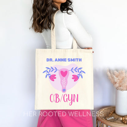 Personalized OBGYN Tote Bag | Custom Uterus Canvas Bag for Womens Health Doctor | OB GYN Clinic Bag for Obstetrician Gynecologist Graduation