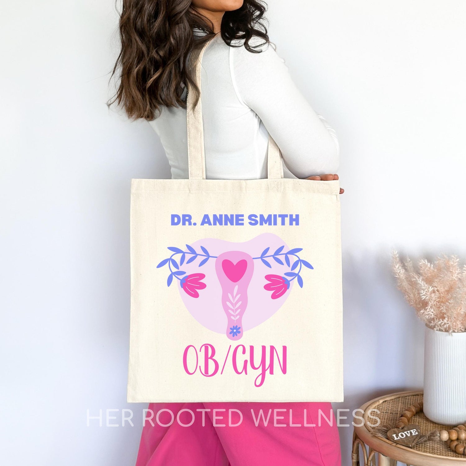 Personalized OBGYN Tote Bag | Custom Uterus Canvas Bag for Womens Health Doctor | OB GYN Clinic Bag for Obstetrician Gynecologist Graduation