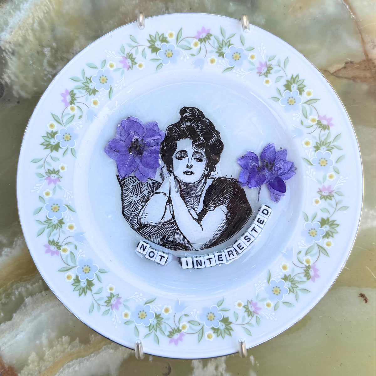 Upcycled China Wall Art- "Not Interested"
