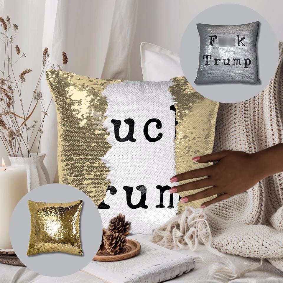 Funny Anti Trump Sequin Reversible Pillow Case, Subtle F*ck Trump Pillow Cover, Funny Mother&amp;