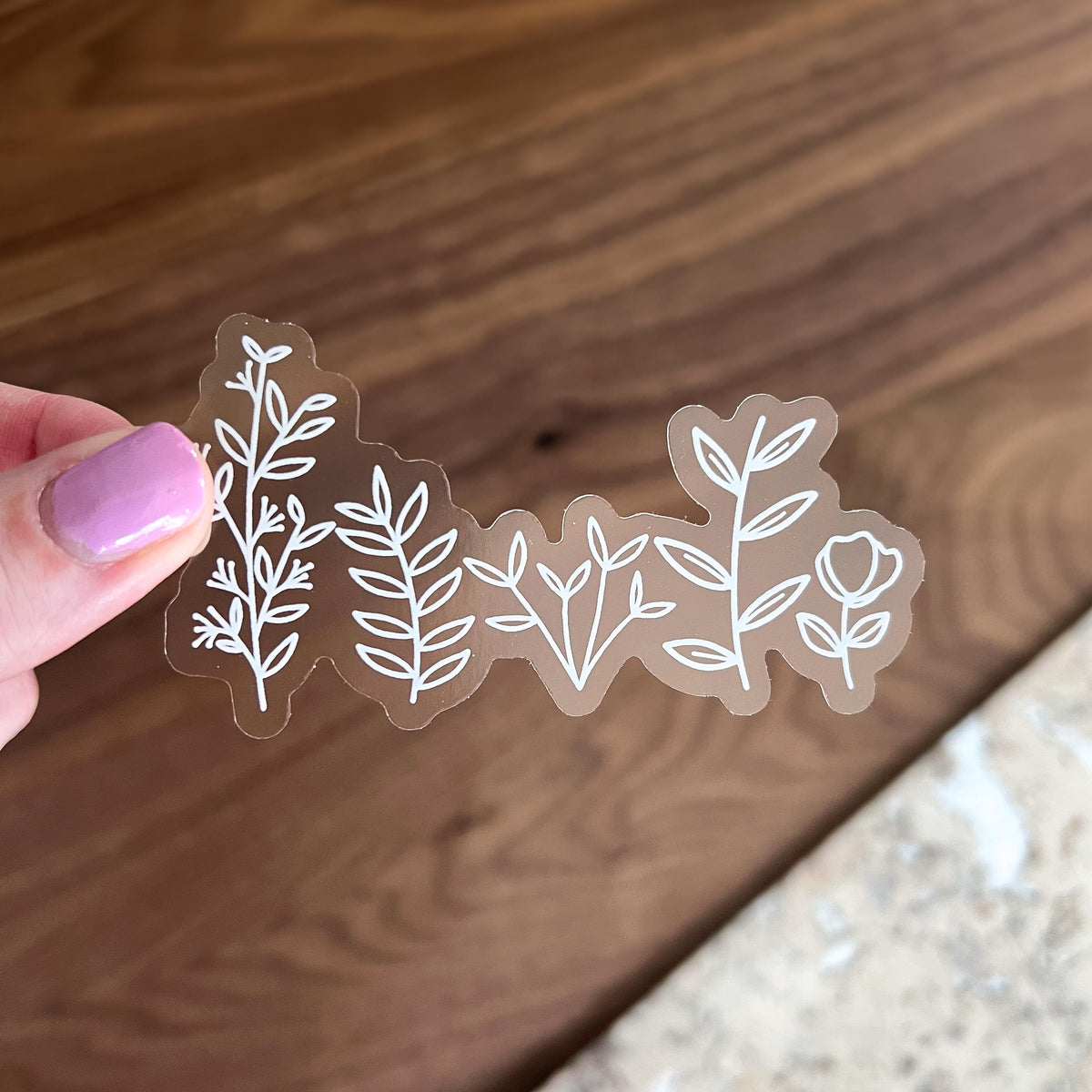 White botanical linework sticker