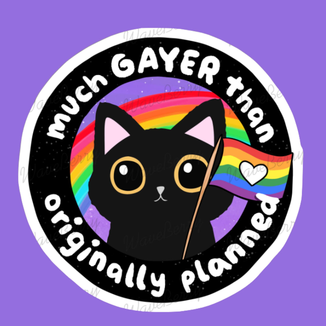Funny Gay Pride Sticker: Black Cat with Rainbow Flag