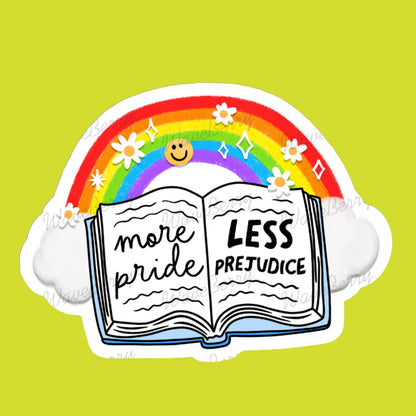 Rainbow Book LGBTQ+ Pride Sticker: More Pride, Less Prejudice
