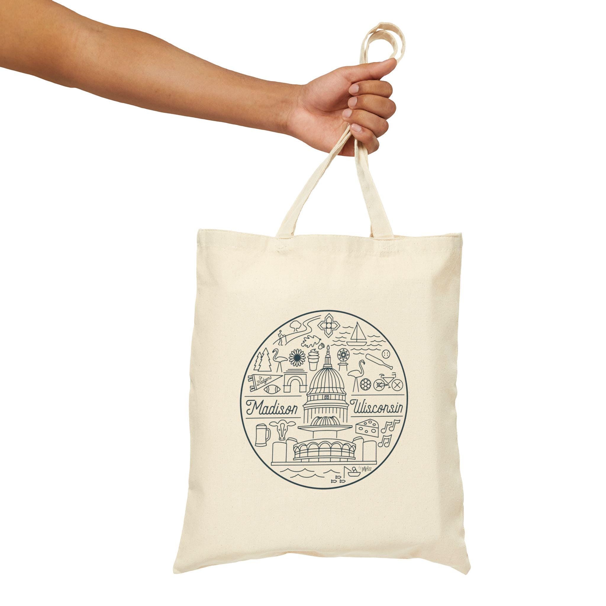 Madison Wisconsin Cotton Canvas Tote Bag, Eco-Friendly Shopping Bag, Travel Tote, City Souvenir, Gift Idea