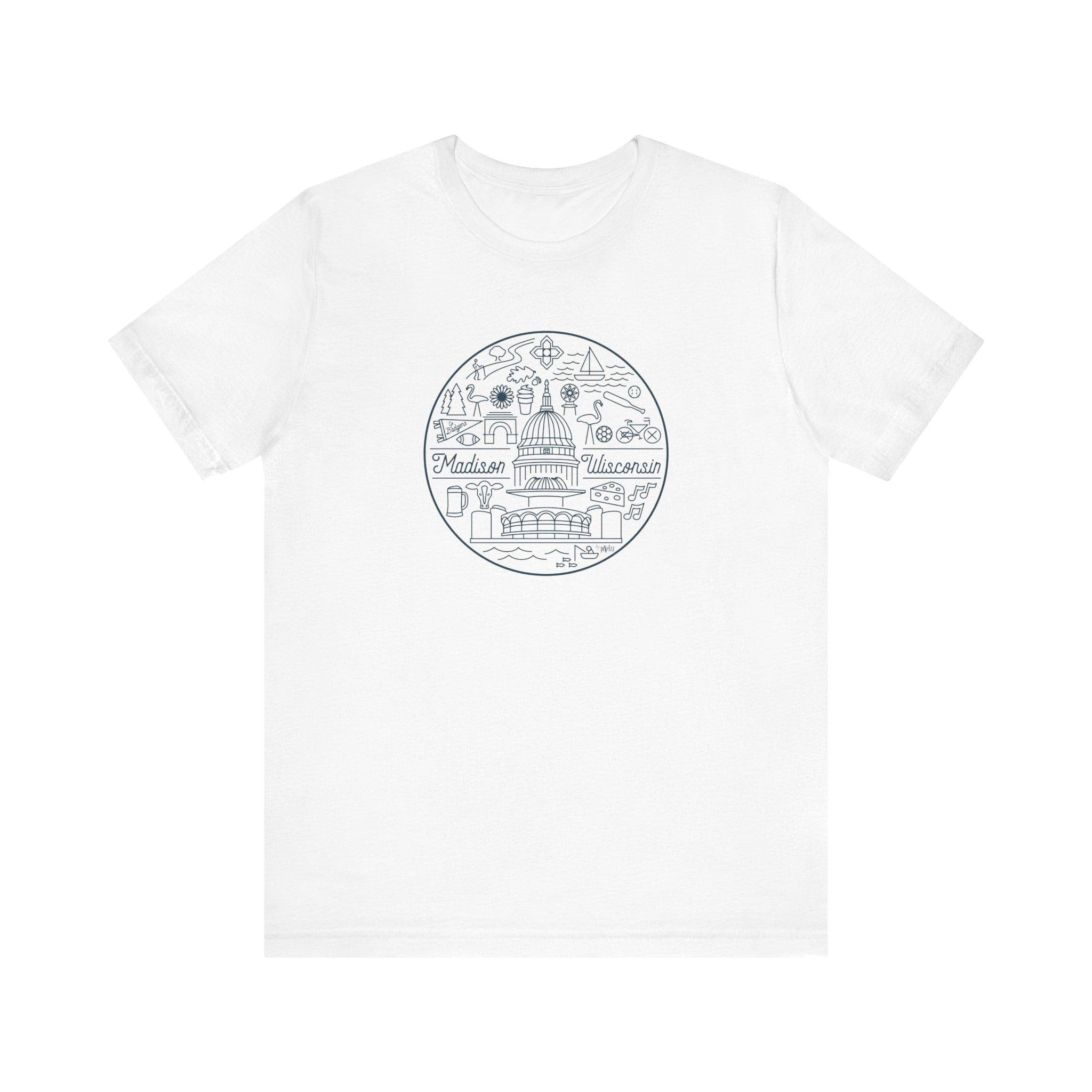 Madison Wisconsin Landmarks Tee: Minimalist Line Art Souvenir