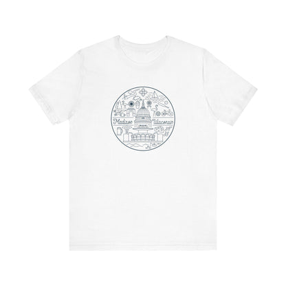 Madison Wisconsin Landmarks Tee: Minimalist Line Art Souvenir