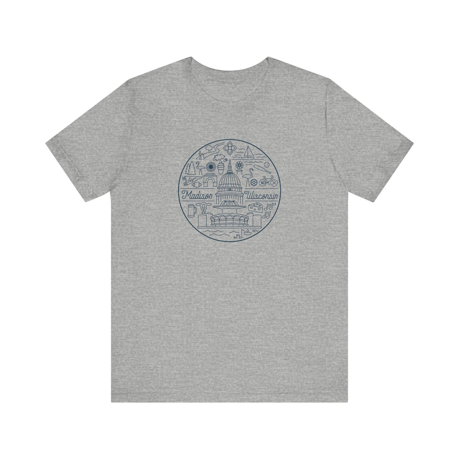 Madison Wisconsin Landmarks Tee: Minimalist Line Art Souvenir