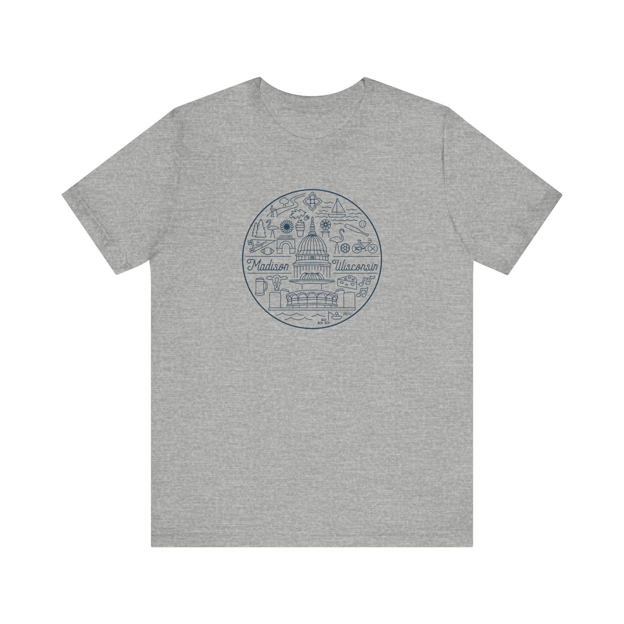 Madison Wisconsin Landmarks Tee: Minimalist Line Art Souvenir