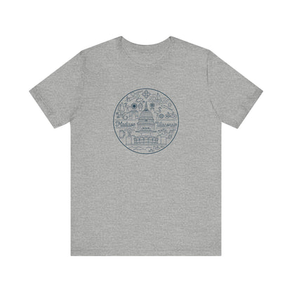 Madison Wisconsin Landmarks Tee: Minimalist Line Art Souvenir